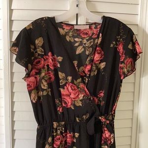 Black Floral Wrap Dress